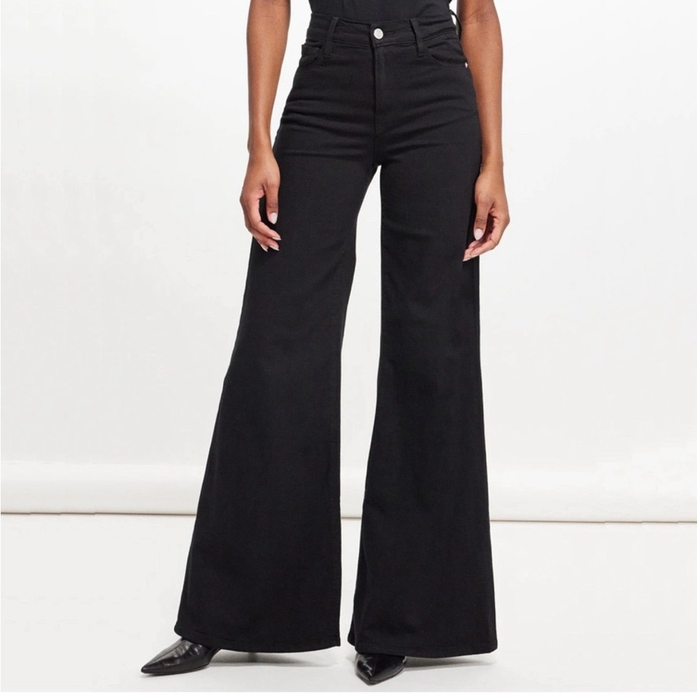 Frame Le Baggy Palazzo Jeans in Film Noir Black